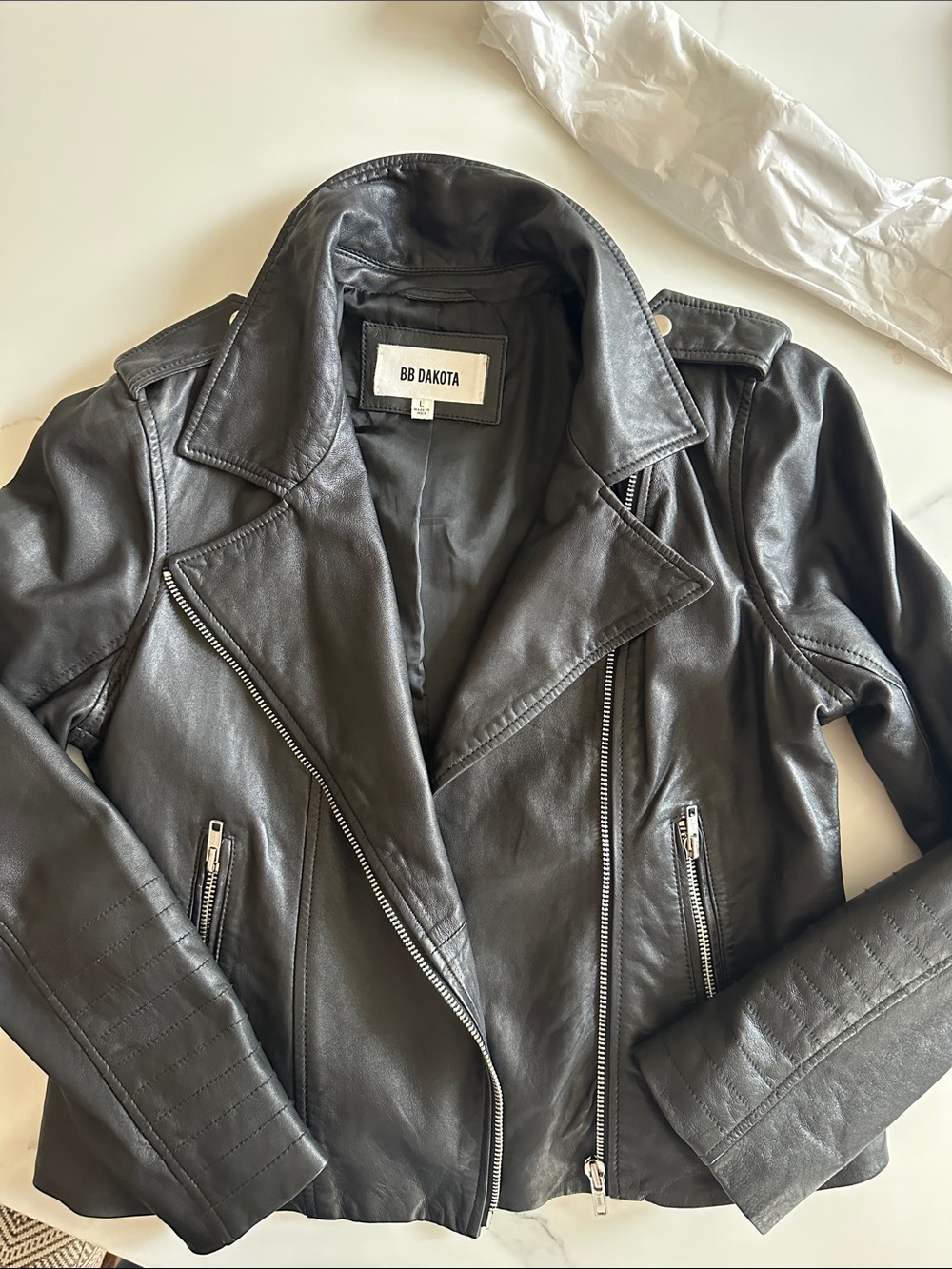 BB Dakota Genuine Leather Moto Jacket Black Asymmetrical Zip Women’s Large